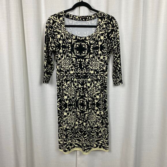 J.McLaughlin Black&Cream Print Emma Pocket Catalina Cloth Midi Dress Sz.S - Picture 2 of 11
